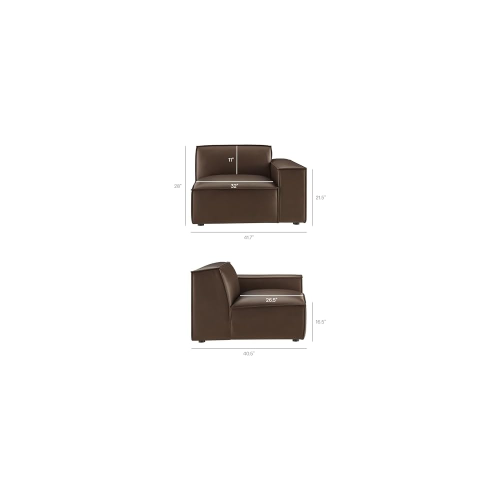 Modway Restore Right-Facing Faux Leather Modular Lounge Chair in Espresso - Living Room Vegan Leather Upholstered Single-Arm Accent Armchair for Sectional Sofa