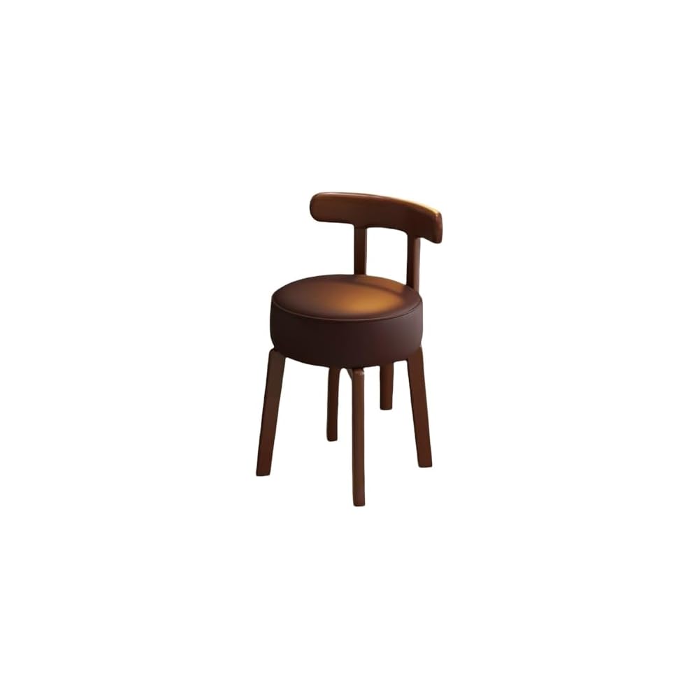 Upholstered Vanity Chair – Wooden Desk Chair with Backrest & Non-Slip Pads, Coffee Accent Chair for Bedroom & Living Room