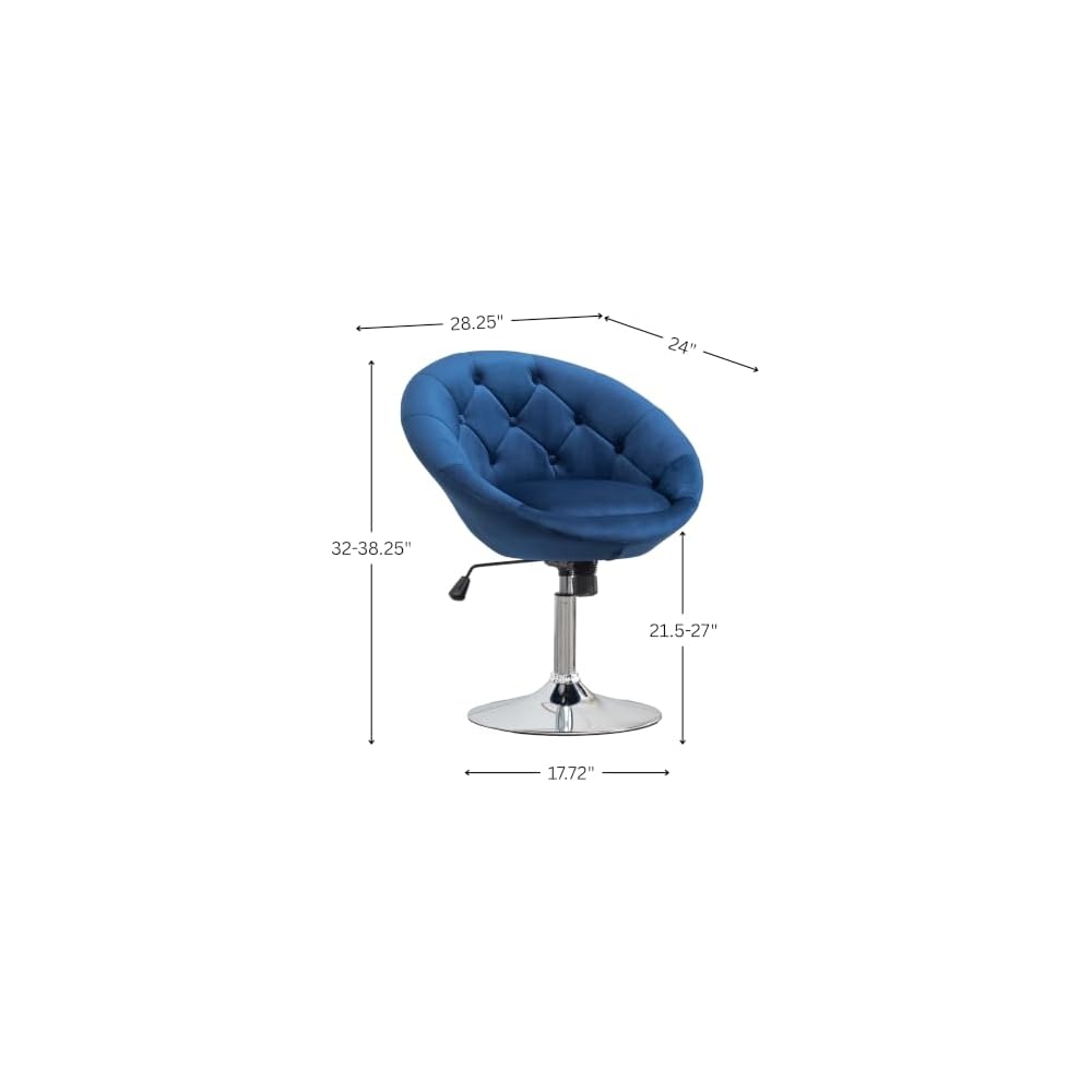 Roundhill Furniture Noas Velvet Upholstered Tufted Back Swivel Accent Chair, Blue