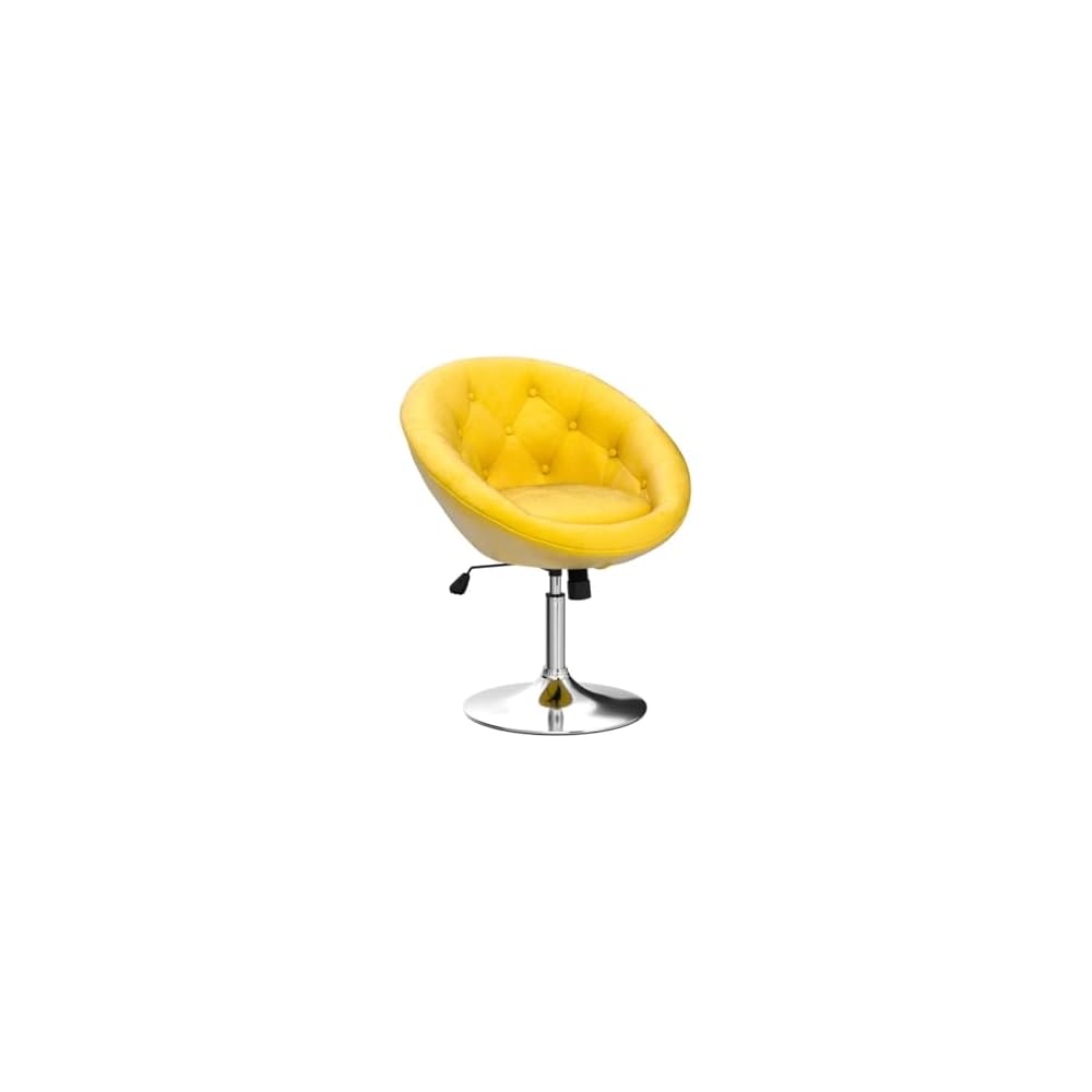 Roundhill Furniture Noas Velvet Upholstered Tufted Back Swivel Accent Chair, Yellow