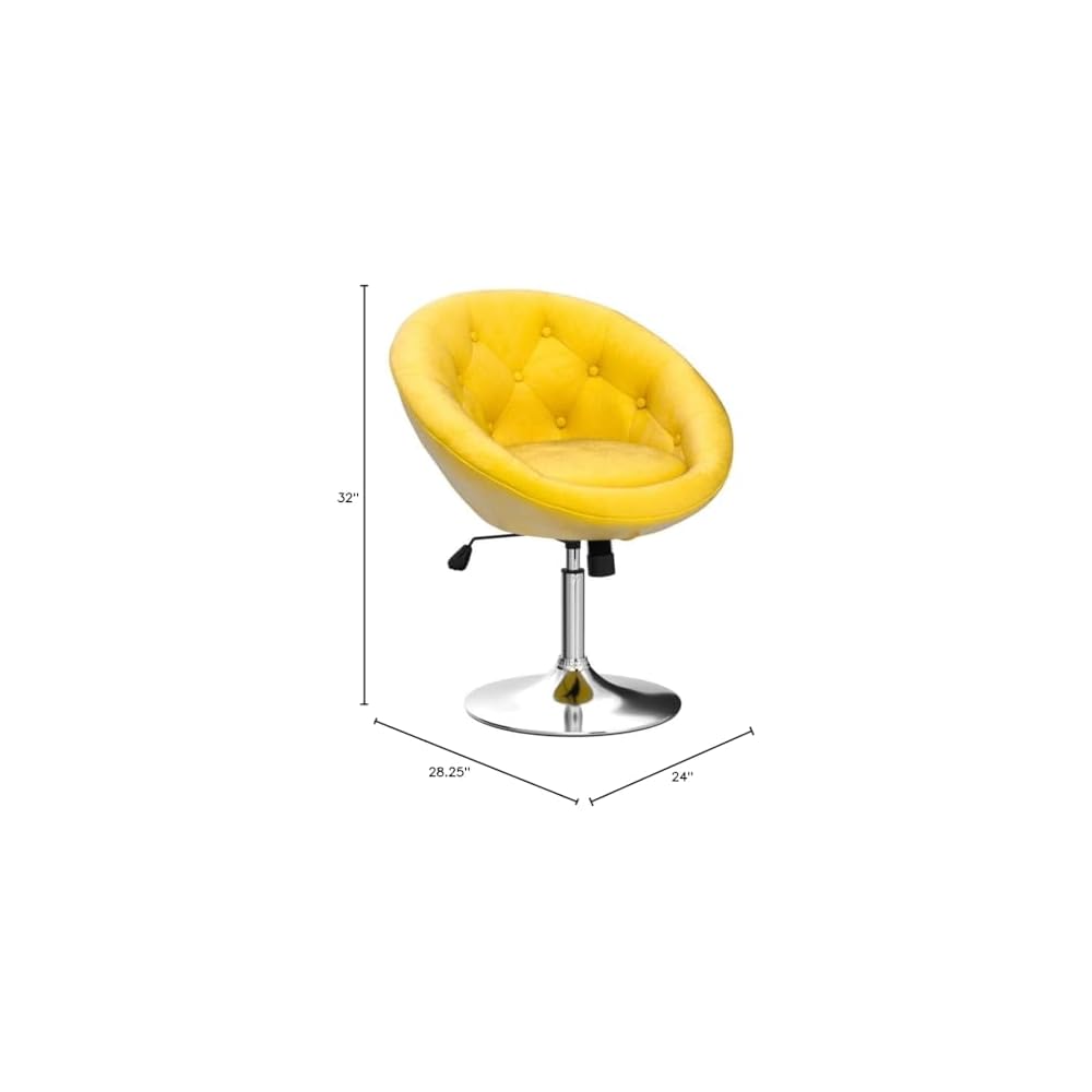 Roundhill Furniture Noas Velvet Upholstered Tufted Back Swivel Accent Chair, Yellow