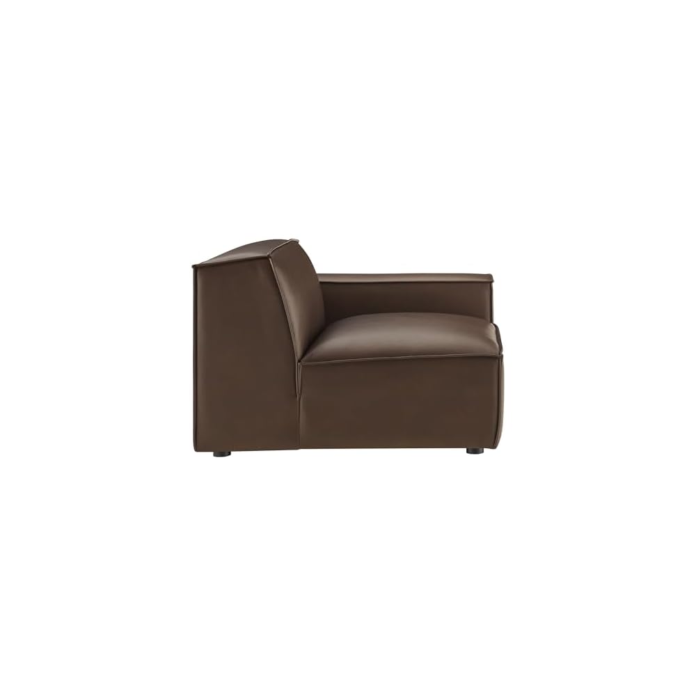 Modway Restore Right-Facing Faux Leather Modular Lounge Chair in Espresso - Living Room Vegan Leather Upholstered Single-Arm Accent Armchair for Sectional Sofa