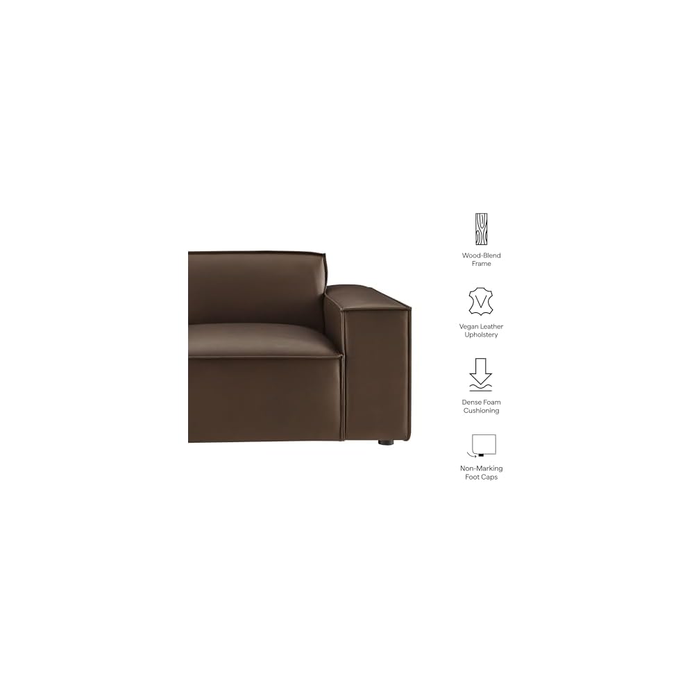 Modway Restore Right-Facing Faux Leather Modular Lounge Chair in Espresso - Living Room Vegan Leather Upholstered Single-Arm Accent Armchair for Sectional Sofa