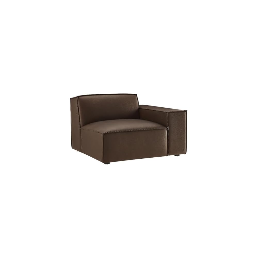 Modway Restore Right-Facing Faux Leather Modular Lounge Chair in Espresso - Living Room Vegan Leather Upholstered Single-Arm Accent Armchair for Sectional Sofa