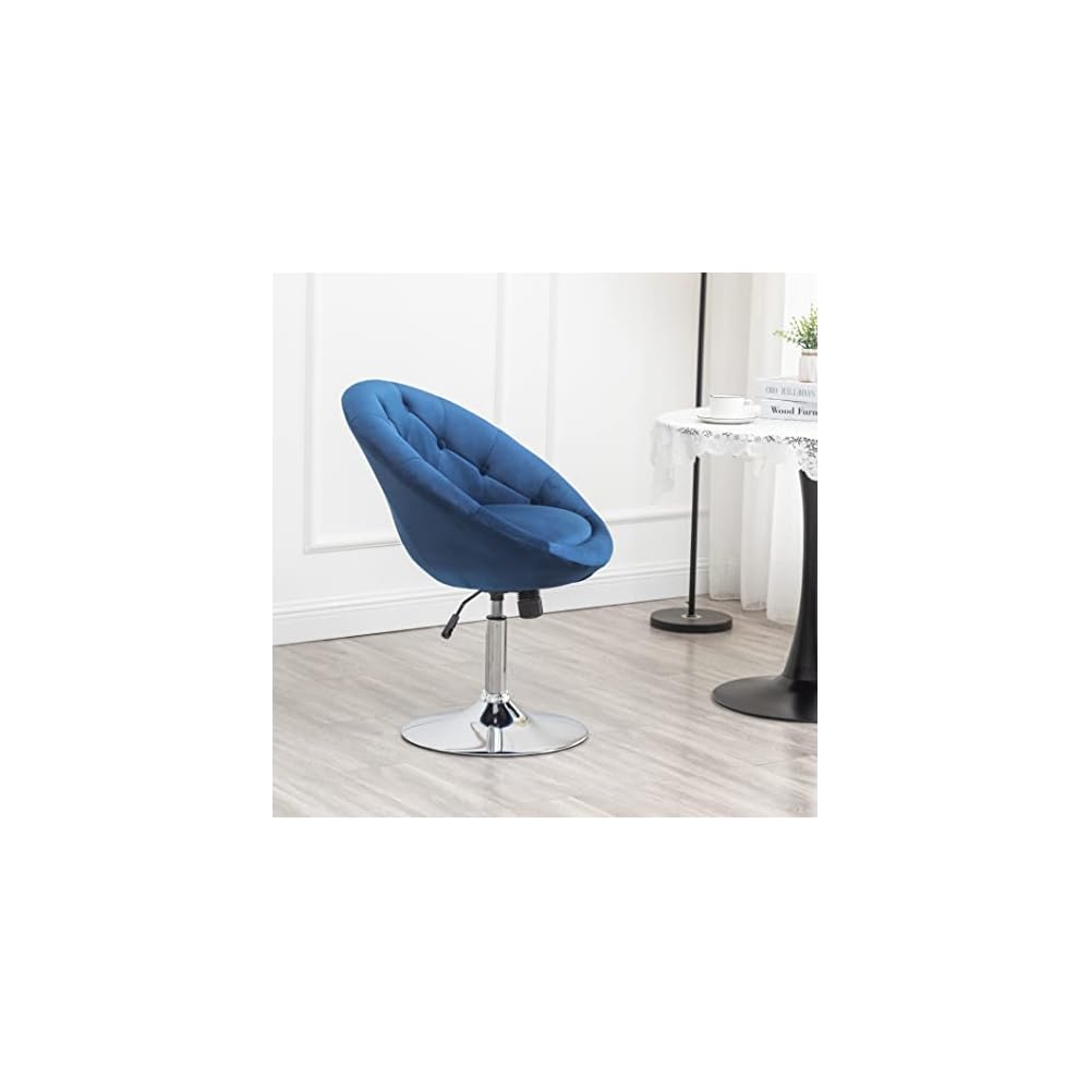 Roundhill Furniture Noas Velvet Upholstered Tufted Back Swivel Accent Chair, Blue