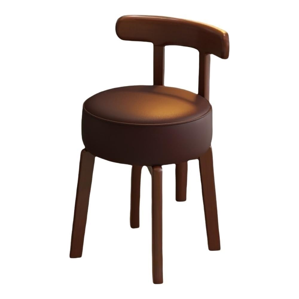 Upholstered Vanity Chair – Wooden Desk Chair with Backrest & Non-Slip Pads, Coffee Accent Chair for Bedroom & Living Room