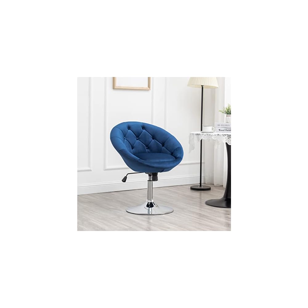 Roundhill Furniture Noas Velvet Upholstered Tufted Back Swivel Accent Chair, Blue