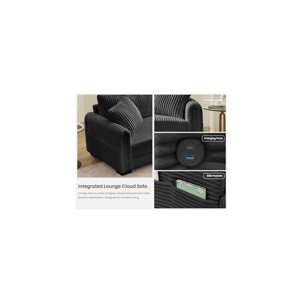 SUNWAVE 84.7" L-Shaped Sofa with Reversible Chaise Corduroy Loveseat Couch