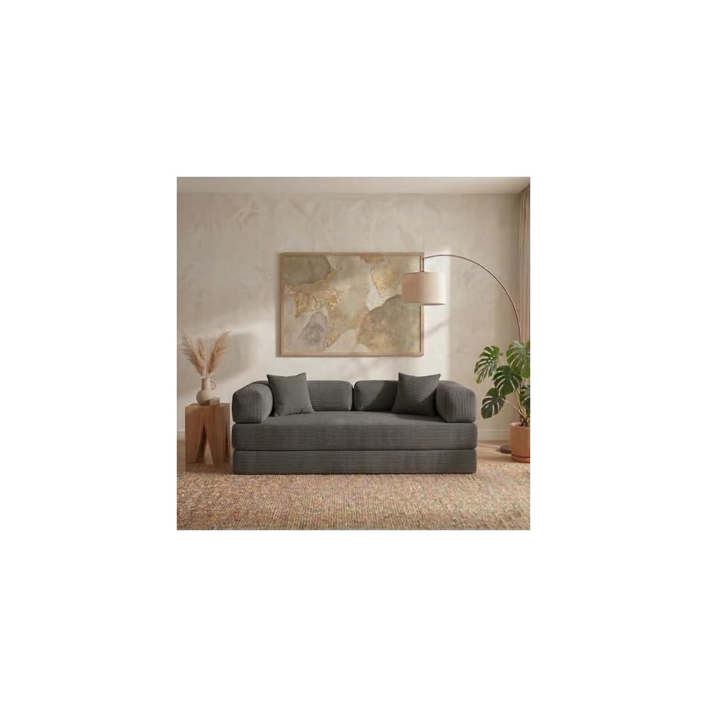 NAYA 79" Convertible Sofa Bed, 4-in-1 Corduroy Boneless Futon Couch, Folding Sleeper Sofa, No Assembly Floor Couch for Living Room, Bedroom, Apartment, Grey