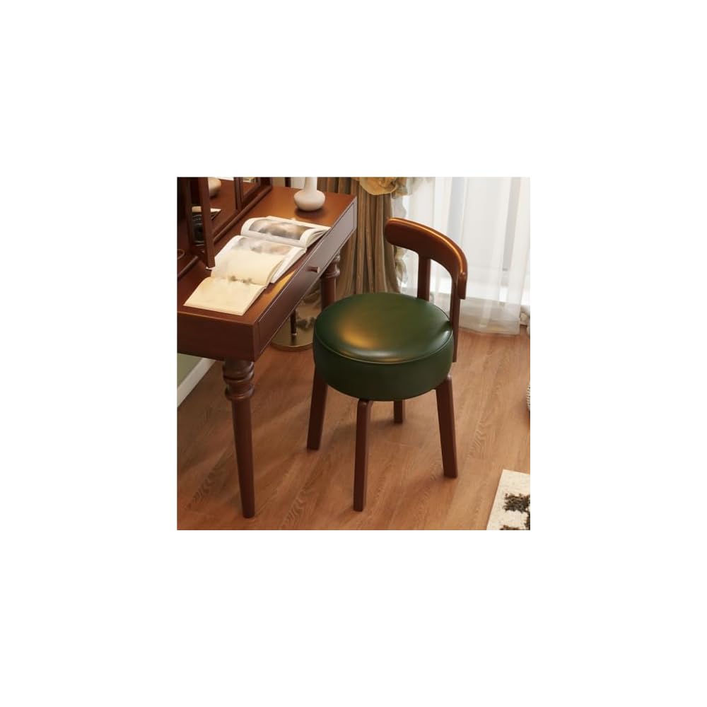 Upholstered Vanity Chair – Wooden Desk Chair with Backrest & Non-Slip Pads, Coffee Accent Chair for Bedroom & Living Room