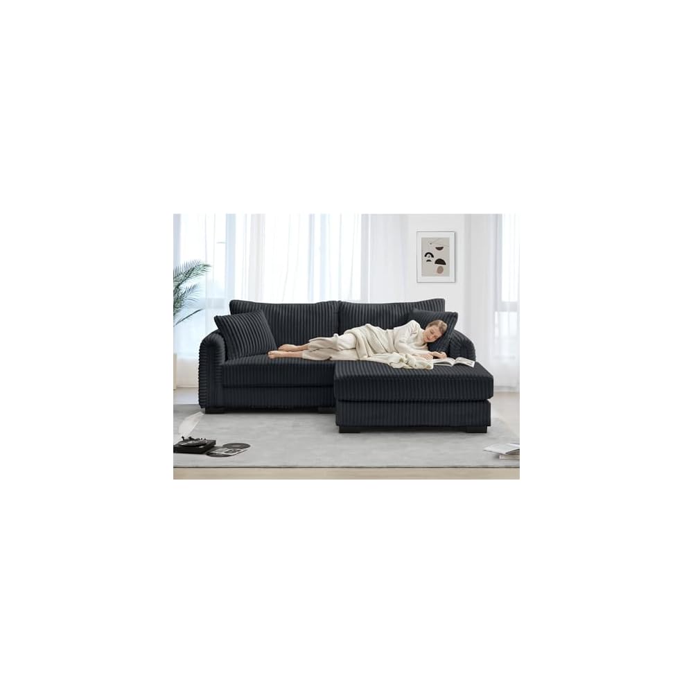 SUNWAVE 84.7" L-Shaped Sofa with Reversible Chaise Corduroy Loveseat Couch