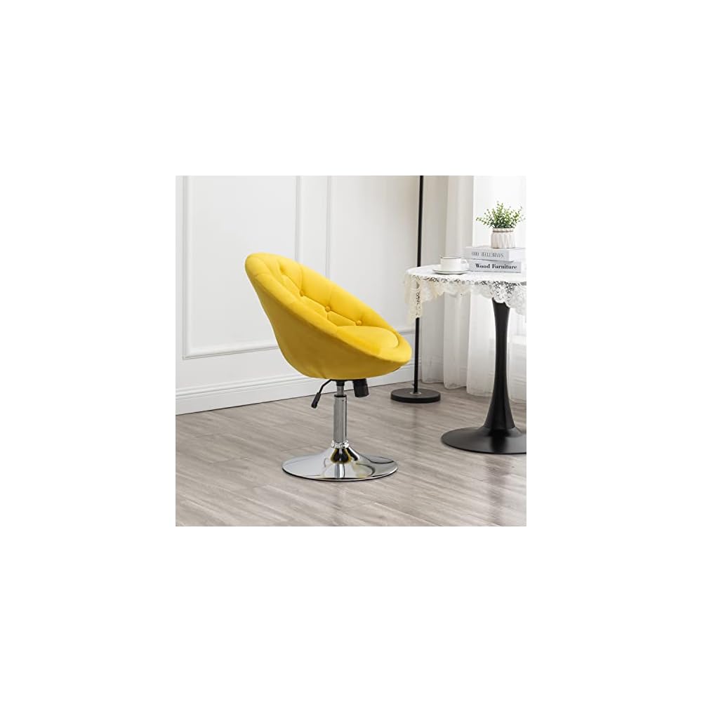 Roundhill Furniture Noas Velvet Upholstered Tufted Back Swivel Accent Chair, Yellow