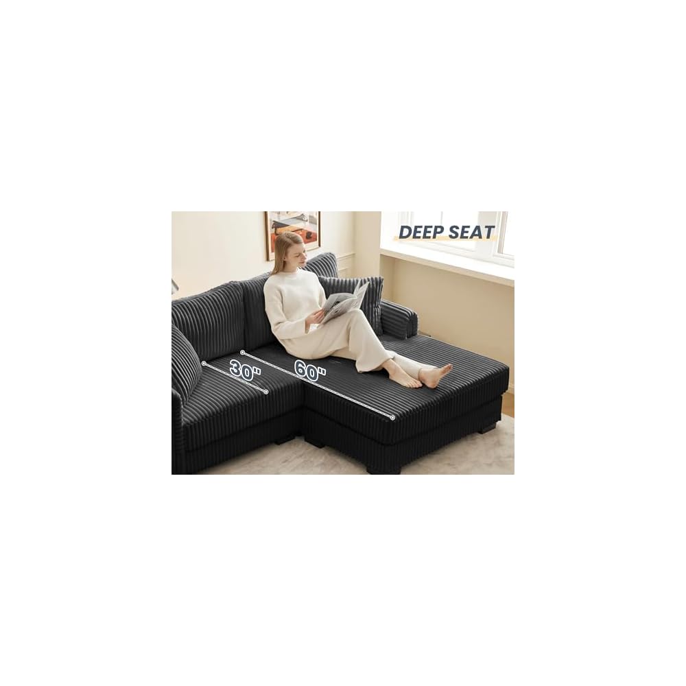 SUNWAVE 84.7" L-Shaped Sofa with Reversible Chaise Corduroy Loveseat Couch