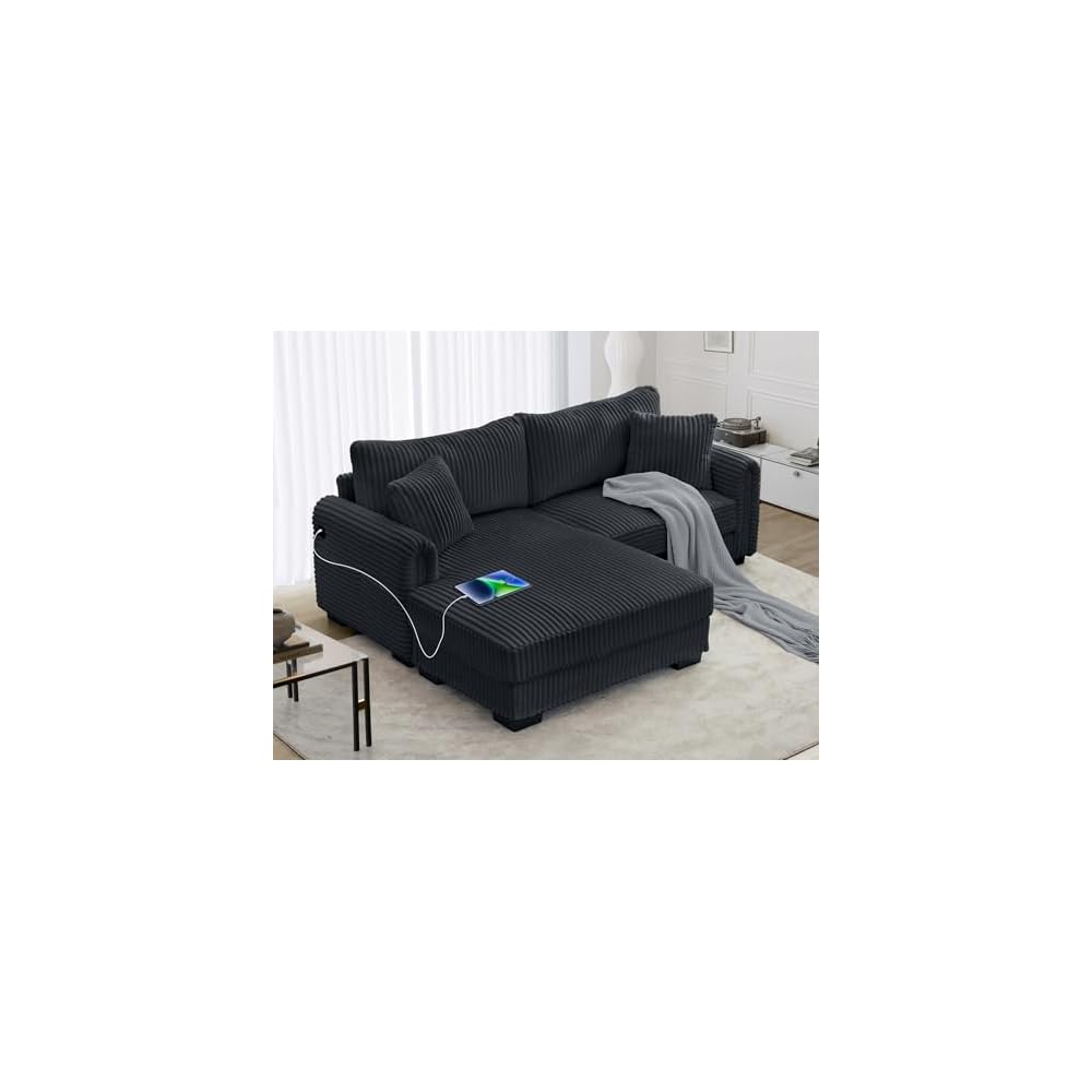 SUNWAVE 84.7" L-Shaped Sofa with Reversible Chaise Corduroy Loveseat Couch