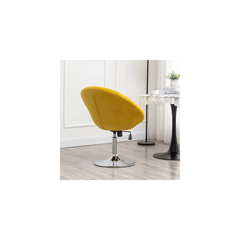 Roundhill Furniture Noas Velvet Upholstered Tufted Back Swivel Accent Chair, Yellow