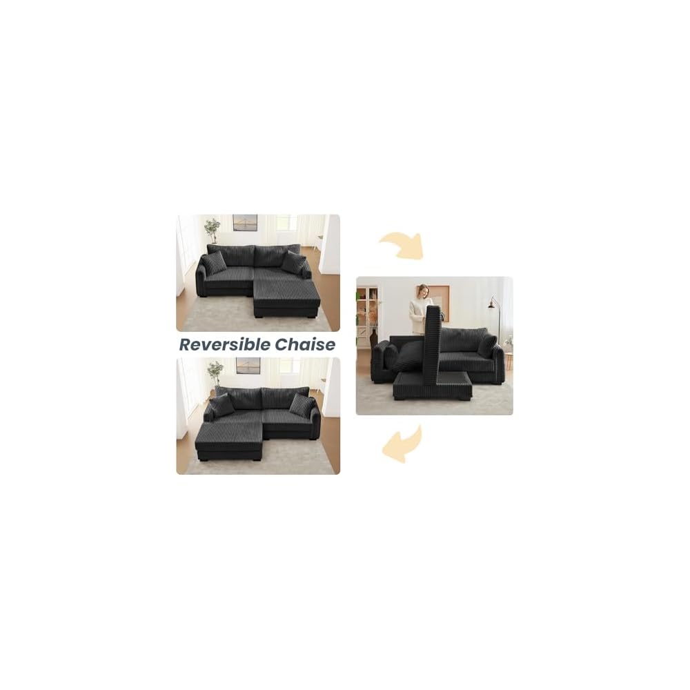 SUNWAVE 84.7" L-Shaped Sofa with Reversible Chaise Corduroy Loveseat Couch