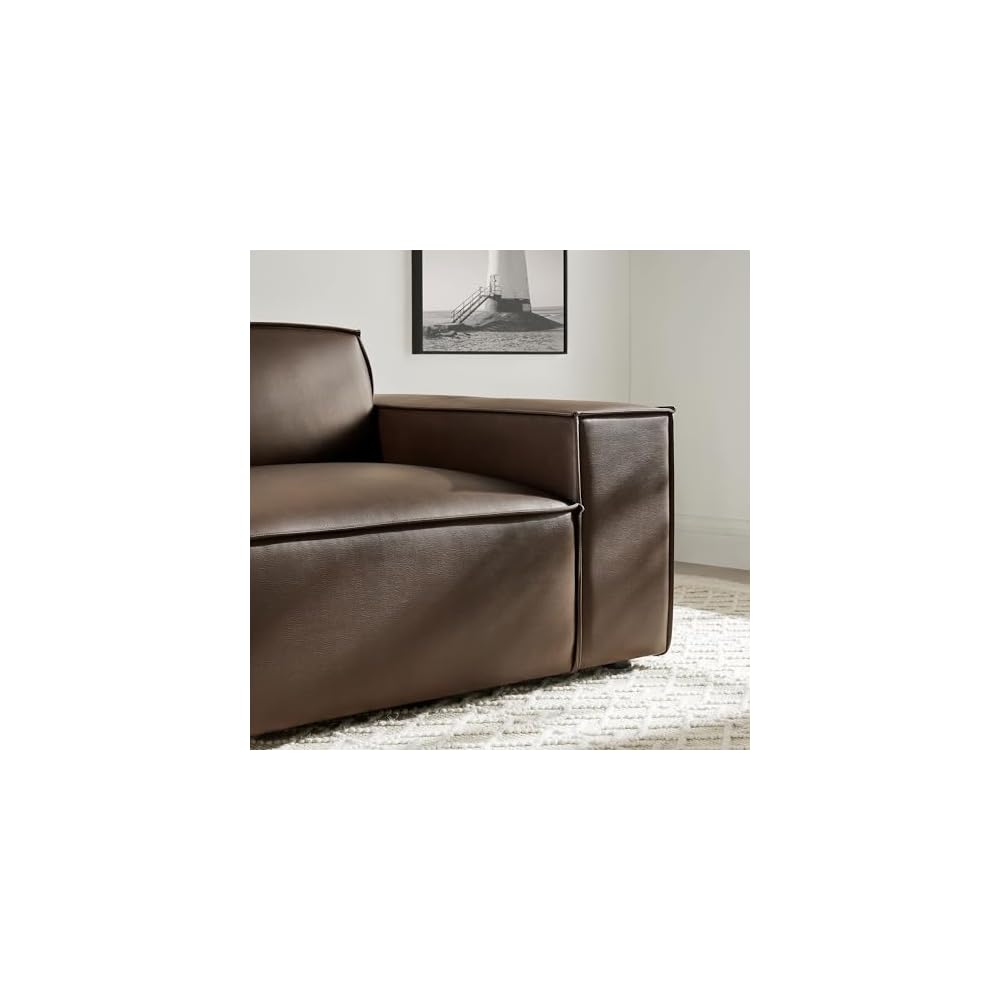 Modway Restore Right-Facing Faux Leather Modular Lounge Chair in Espresso - Living Room Vegan Leather Upholstered Single-Arm Accent Armchair for Sectional Sofa