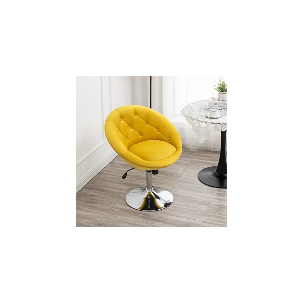 Roundhill Furniture Noas Velvet Upholstered Tufted Back Swivel Accent Chair, Yellow