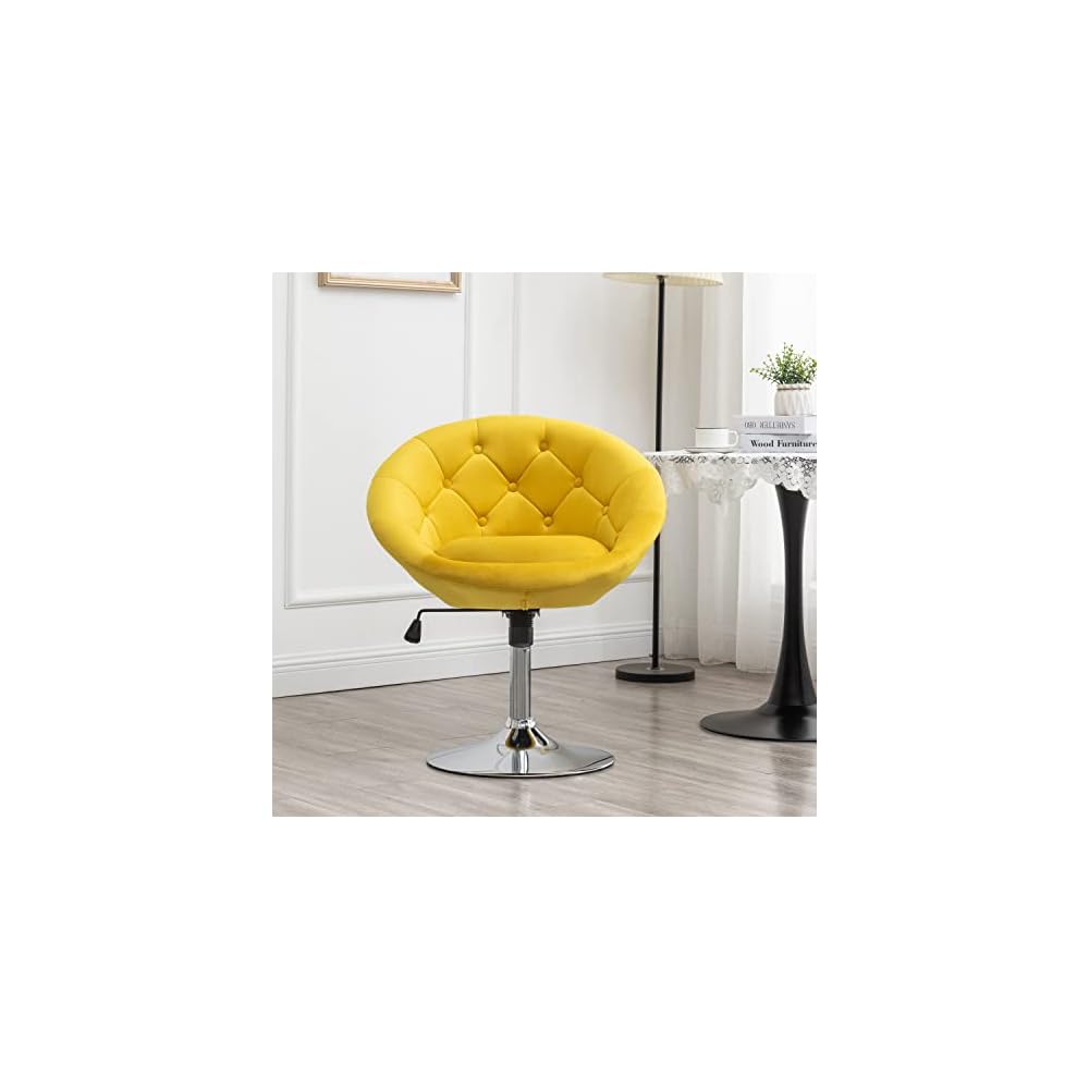 Roundhill Furniture Noas Velvet Upholstered Tufted Back Swivel Accent Chair, Yellow