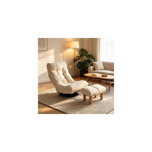 360° Swivel Floor Chair, Adjustable Folding Cotton Floor Chair with 3D Memory Foam Cushion, Ergonomic Lazy Sofa Recliner for Living Room, Bedroom, Dorm, Tatami, Cream