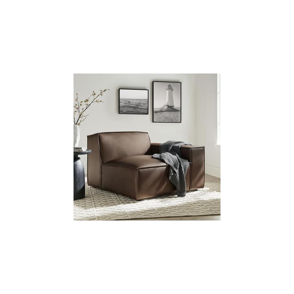 Modway Restore Right-Facing Faux Leather Modular Lounge Chair in Espresso - Living Room Vegan Leather Upholstered Single-Arm Accent Armchair for Sectional Sofa