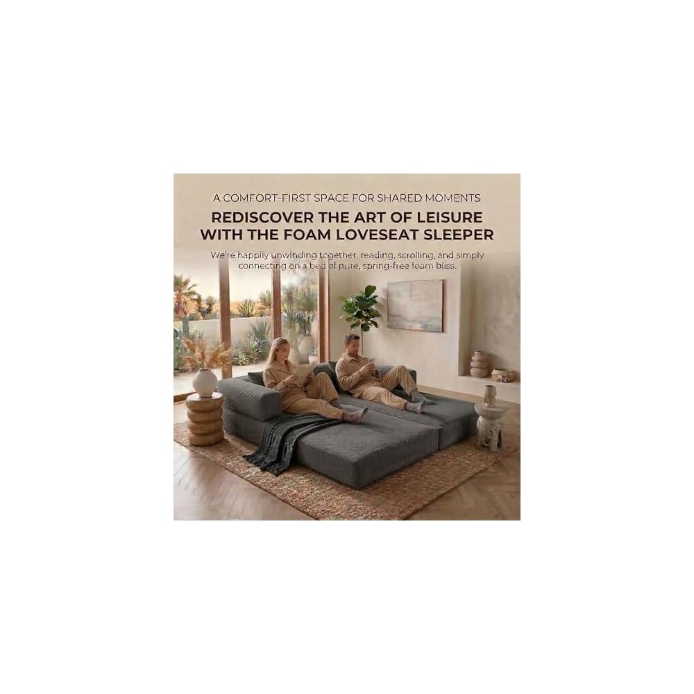 NAYA 79" Convertible Sofa Bed, 4-in-1 Corduroy Boneless Futon Couch, Folding Sleeper Sofa, No Assembly Floor Couch for Living Room, Bedroom, Apartment, Grey