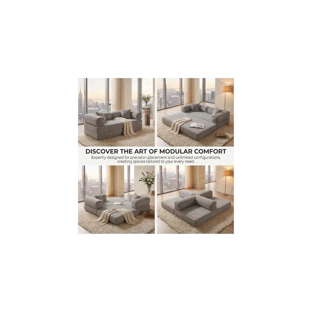 NAYA 79" Convertible Sofa Bed, 4-in-1 Corduroy Boneless Futon Couch, Folding Sleeper Sofa, No Assembly Floor Couch for Living Room, Bedroom, Apartment, Grey