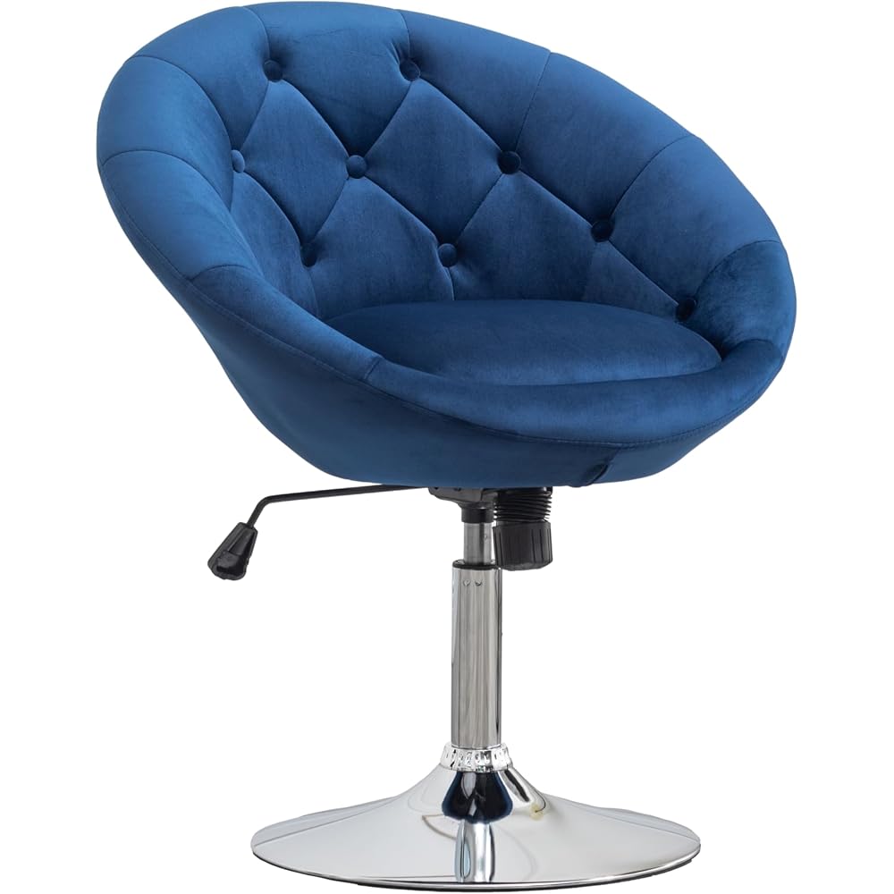 Roundhill Furniture Noas Velvet Upholstered Tufted Back Swivel Accent Chair, Blue