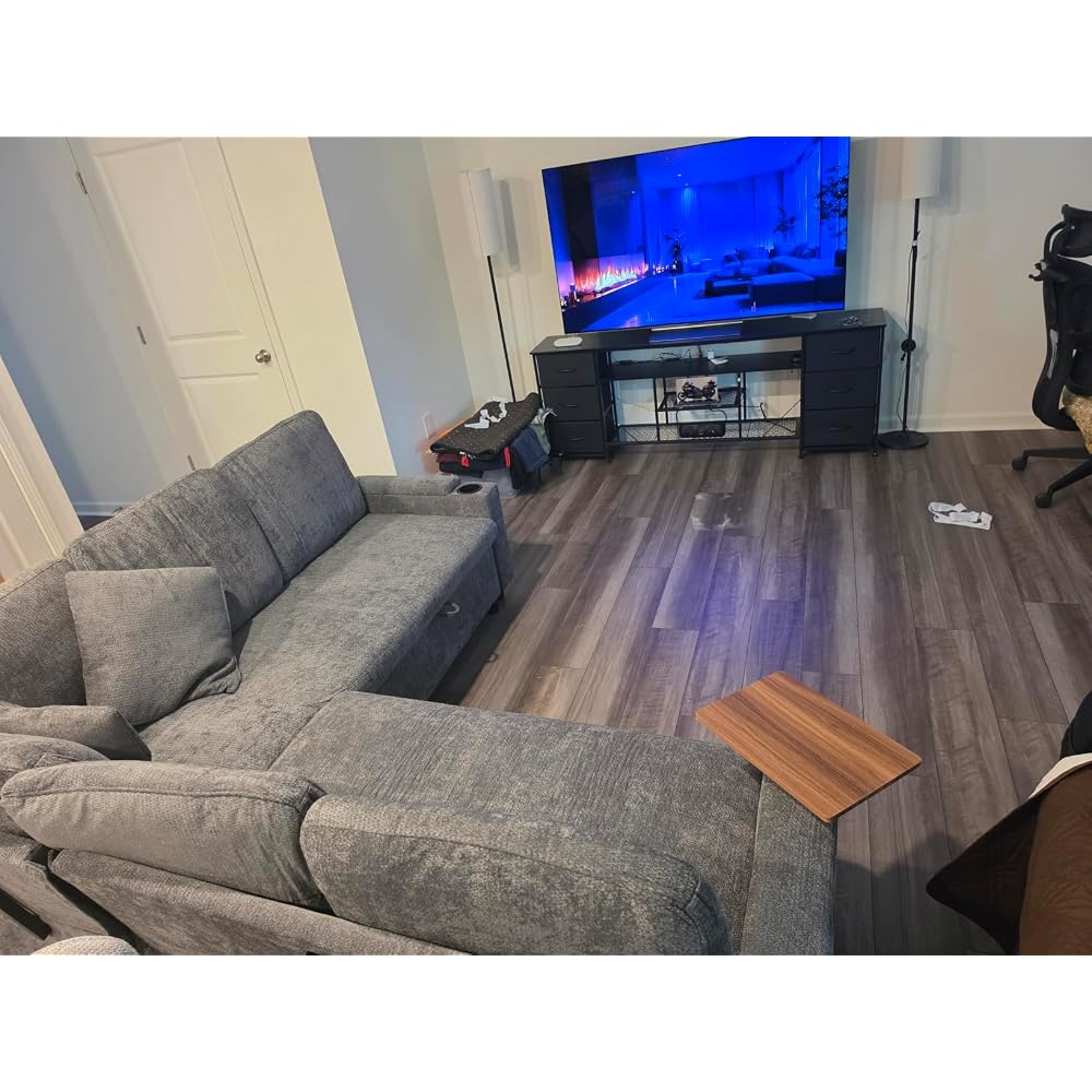 Dreamzie 81'' Modular Sectional Sofa with Pull Out Bed, 5-Seater L Shaped Sleeper Sofa with Adjustable Backrest | Side Table | USB Charging Ports, Sectional Couches for Living Room(Chenille, Grey)