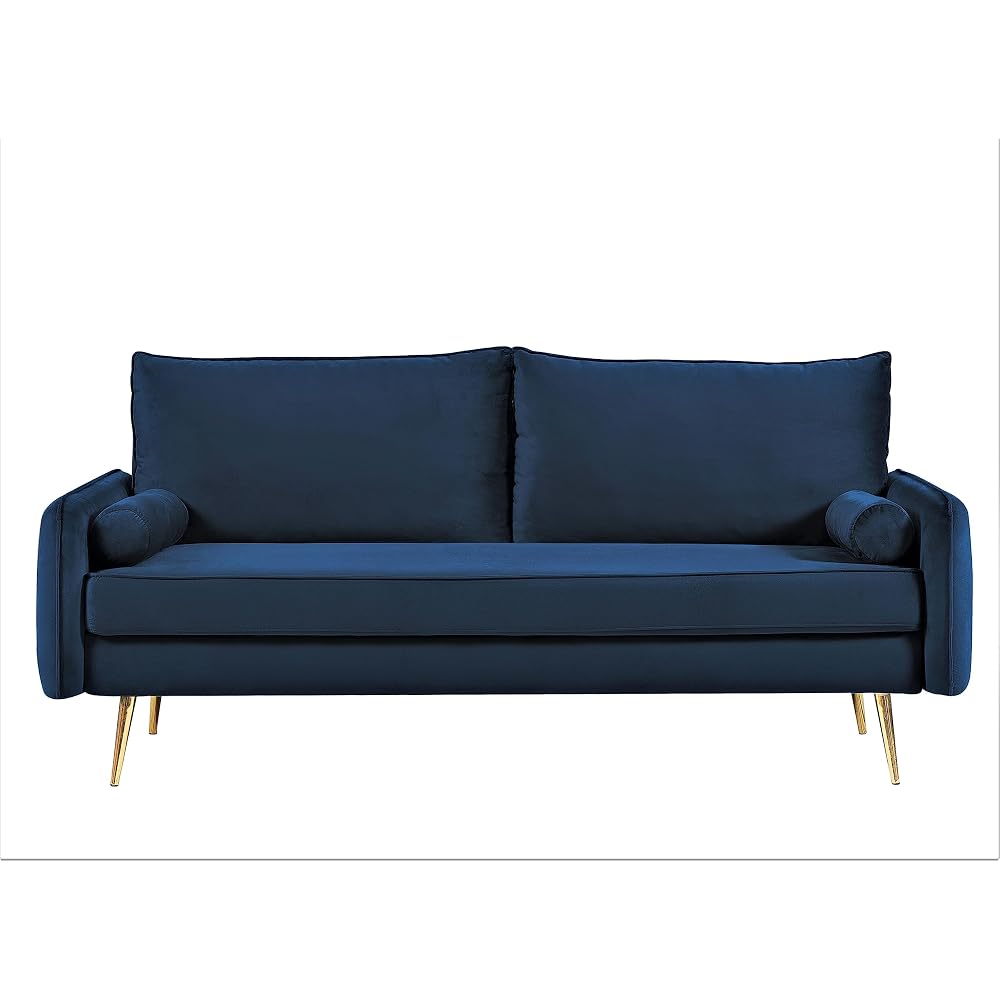 Container Furniture Direct Kent Modern Sofa, European Style Velvet Living Room Furniture with Tapered Legs, Vintage Flair, and Sleek Design, Couch, Dark Blue