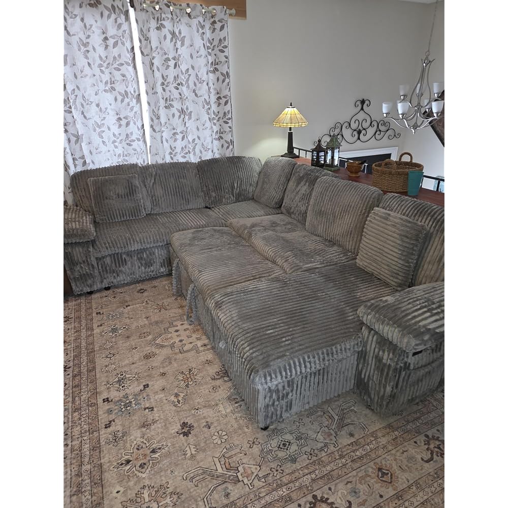 Dreamzie 81'' Modular Sectional Sofa with Pull Out Bed, 5-Seater L Shaped Sleeper Sofa with Adjustable Backrest | Side Table | USB Charging Ports, Sectional Couches for Living Room(Chenille, Grey)